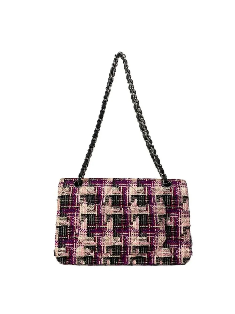 Chanel Shoulder Bag Double Flap Quilted Light Pink Purple Multi Lambskin